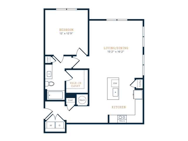 1 Bed, 1 Bath C 3-329 floor plan